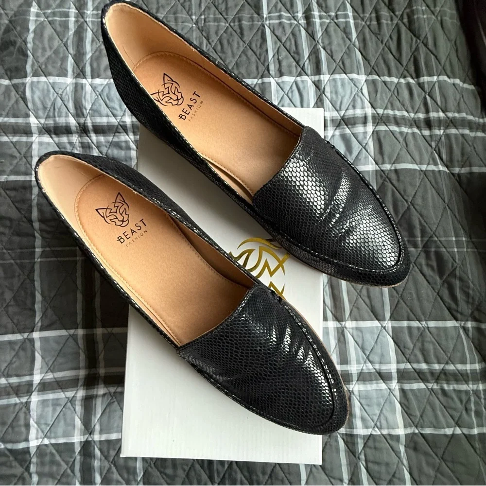 BEAST FASHION NIB for Buckle Black Faux Croc On Trend Loafers Slip-Ons Sz 9